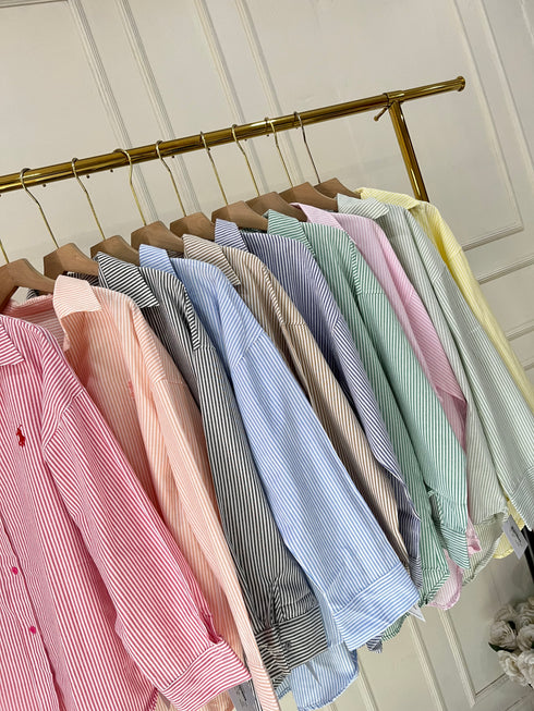 Women Stripes Collar Down Shirts